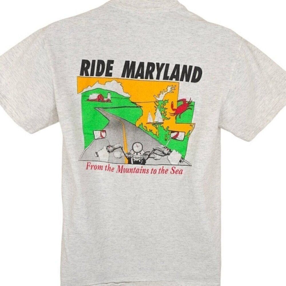 Vintage Ride Maryland T Shirt Mens Size Medium Gray Biker Motorcycle Made In USA